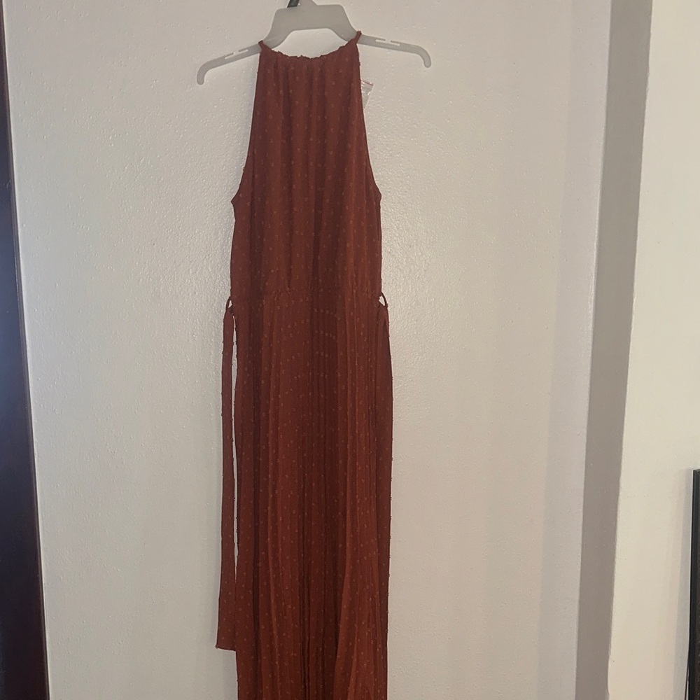 Halter-Neck Rust Maxi Dress with Side Ties